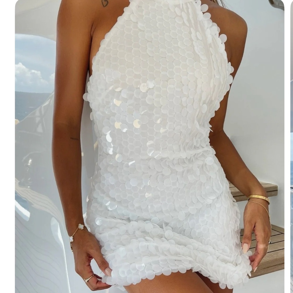 NWT 12th Tribe Sequin Halter Dress in White